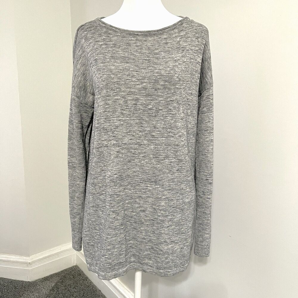 J Jill Pure Jill Sweater Womens Medium Tall Heathered Gray Boatneck Cotton Blend